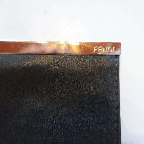 Fendi Black Leather Sunglass Eyeglass Case Pouch Gold Tone Metal Trim Holder - Picture 2 of 8